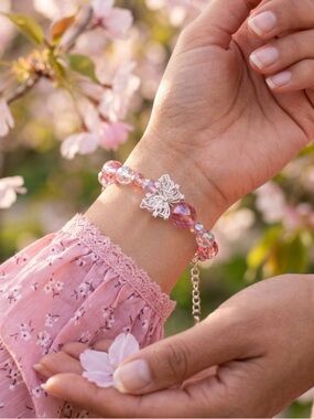 Butterfly Silver Tone Rhinestone and AB Glass Bracelet